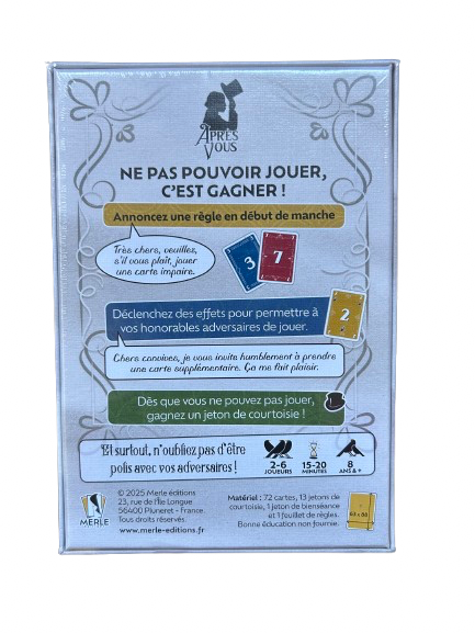 jeu de société Après Vous face arrière