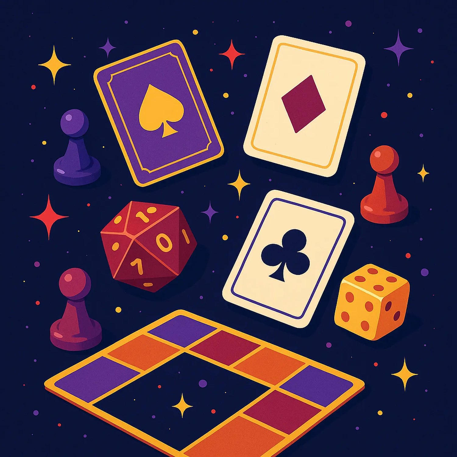 pion, Dés, Plateau, Cartes